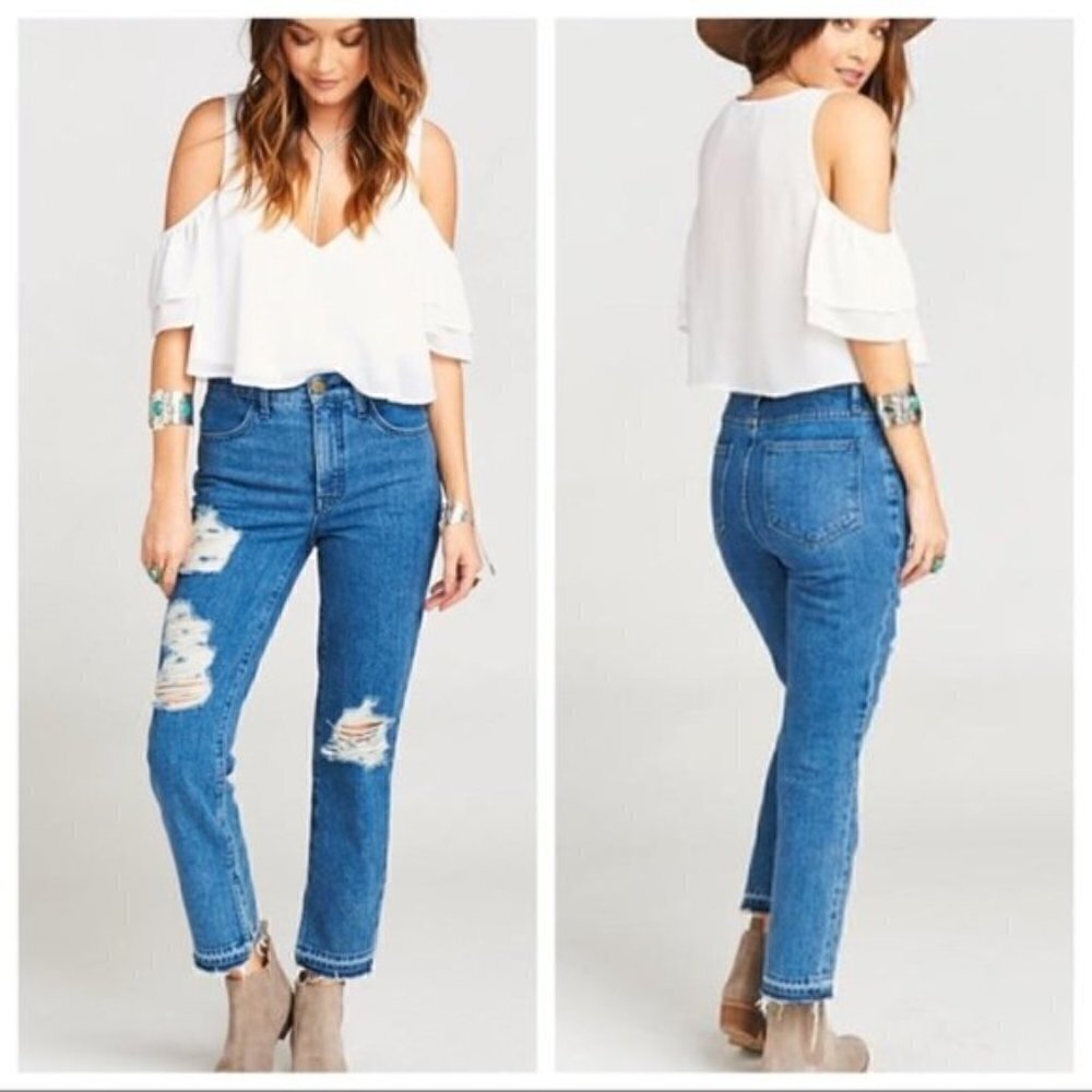 New Show Me Your Mumu Brooklyn High Waist Sapphire Wash Ripped Jeans Size 25